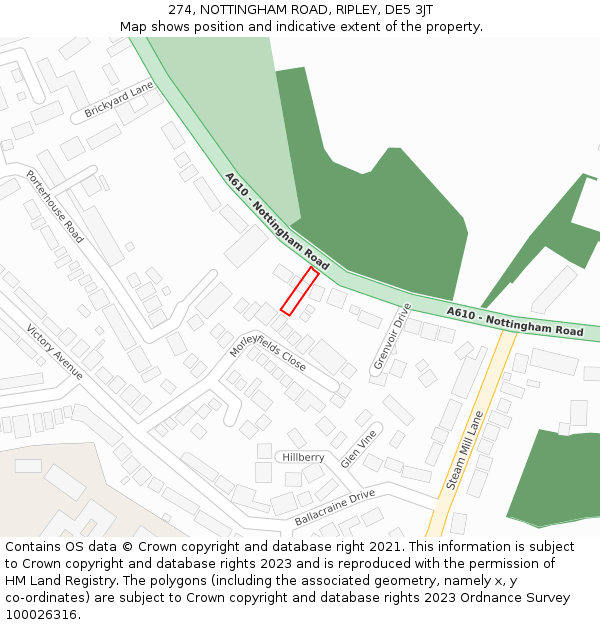 274, NOTTINGHAM ROAD, RIPLEY, DE5 3JT: Location map and indicative extent of plot