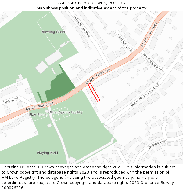 274, PARK ROAD, COWES, PO31 7NJ: Location map and indicative extent of plot