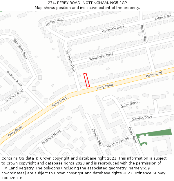 274, PERRY ROAD, NOTTINGHAM, NG5 1GP: Location map and indicative extent of plot