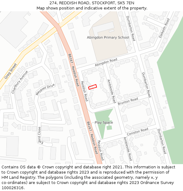 274, REDDISH ROAD, STOCKPORT, SK5 7EN: Location map and indicative extent of plot