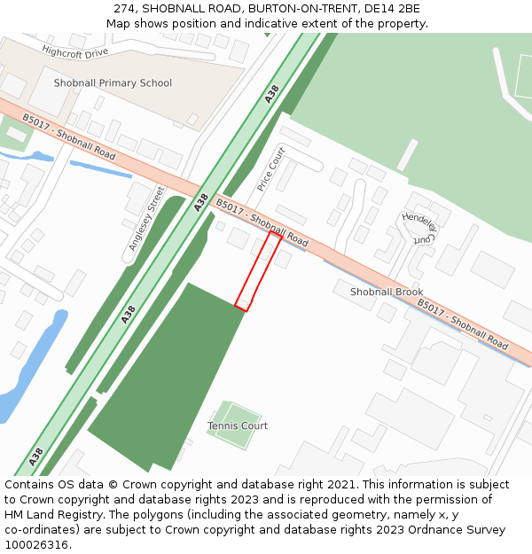 274, SHOBNALL ROAD, BURTON-ON-TRENT, DE14 2BE: Location map and indicative extent of plot