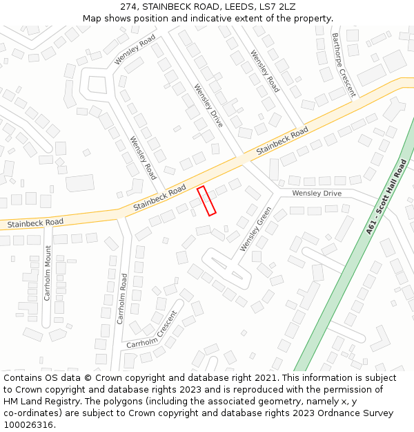 274, STAINBECK ROAD, LEEDS, LS7 2LZ: Location map and indicative extent of plot