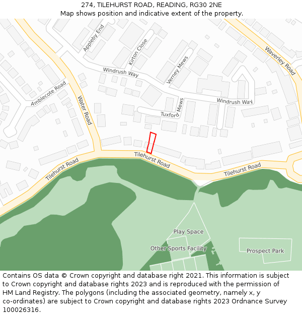 274, TILEHURST ROAD, READING, RG30 2NE: Location map and indicative extent of plot