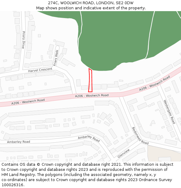 274C, WOOLWICH ROAD, LONDON, SE2 0DW: Location map and indicative extent of plot