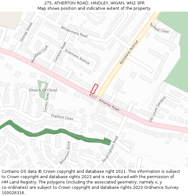 275, ATHERTON ROAD, HINDLEY, WIGAN, WN2 3PR: Location map and indicative extent of plot