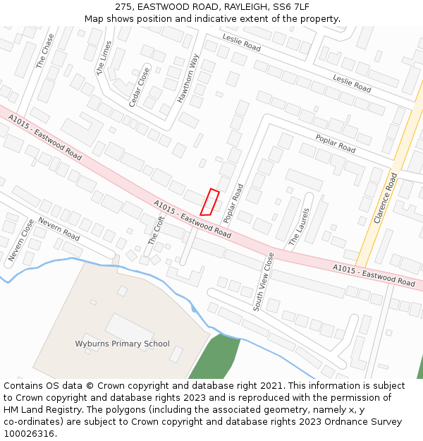 275, EASTWOOD ROAD, RAYLEIGH, SS6 7LF: Location map and indicative extent of plot