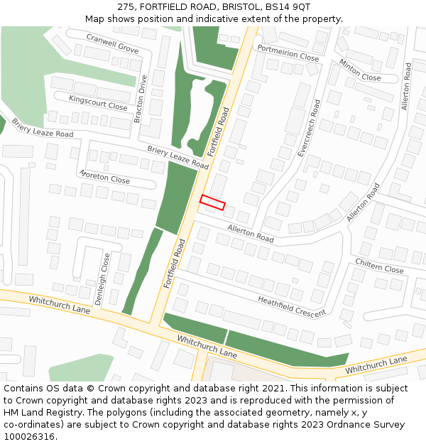 275, FORTFIELD ROAD, BRISTOL, BS14 9QT: Location map and indicative extent of plot