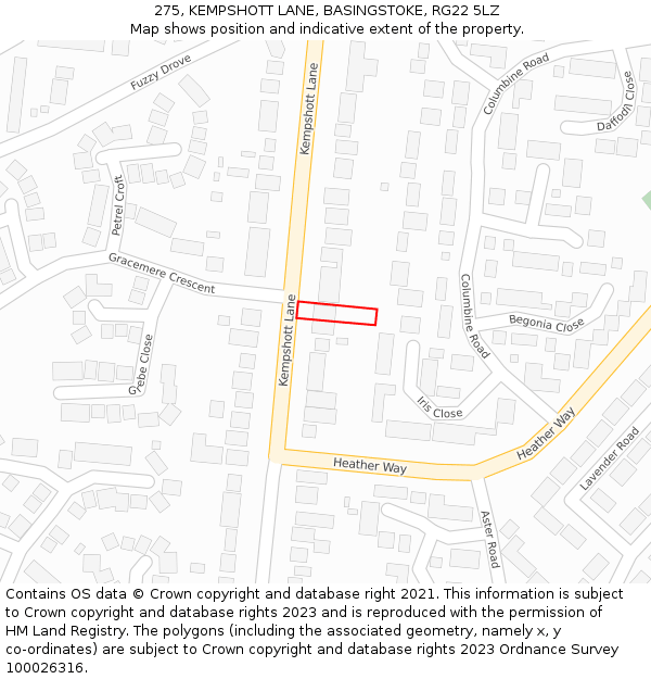 275, KEMPSHOTT LANE, BASINGSTOKE, RG22 5LZ: Location map and indicative extent of plot