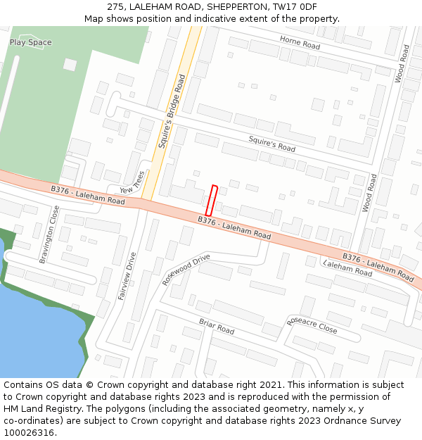 275, LALEHAM ROAD, SHEPPERTON, TW17 0DF: Location map and indicative extent of plot
