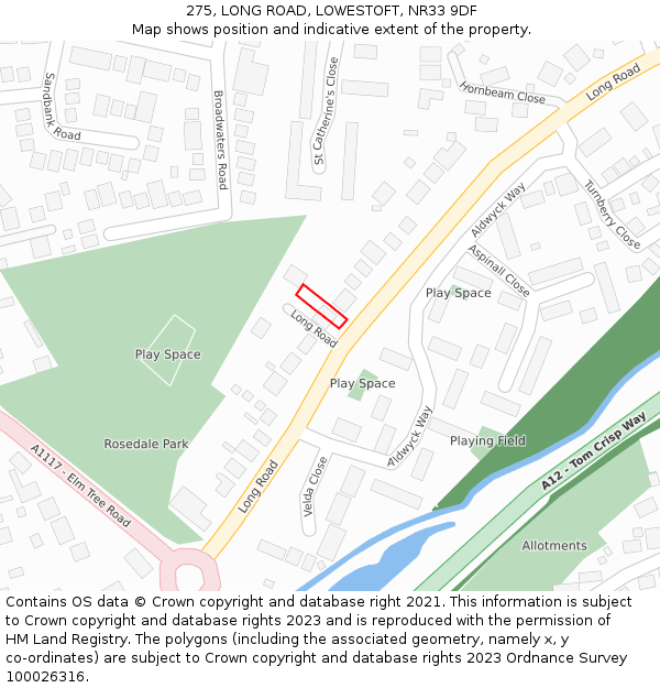 275, LONG ROAD, LOWESTOFT, NR33 9DF: Location map and indicative extent of plot