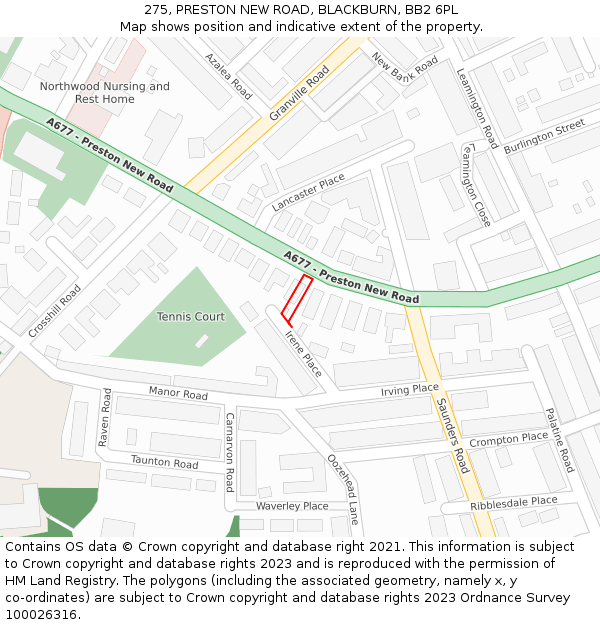 275, PRESTON NEW ROAD, BLACKBURN, BB2 6PL: Location map and indicative extent of plot