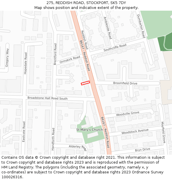 275, REDDISH ROAD, STOCKPORT, SK5 7DY: Location map and indicative extent of plot
