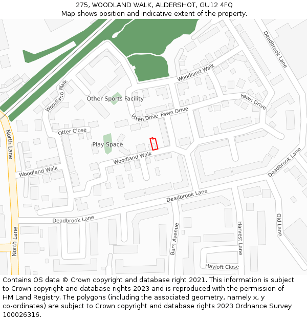 275, WOODLAND WALK, ALDERSHOT, GU12 4FQ: Location map and indicative extent of plot