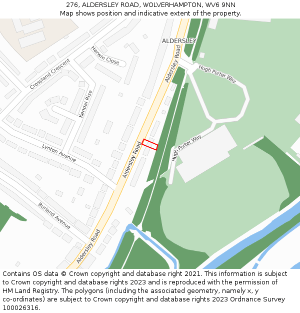 276, ALDERSLEY ROAD, WOLVERHAMPTON, WV6 9NN: Location map and indicative extent of plot
