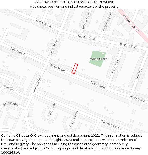 276, BAKER STREET, ALVASTON, DERBY, DE24 8SF: Location map and indicative extent of plot