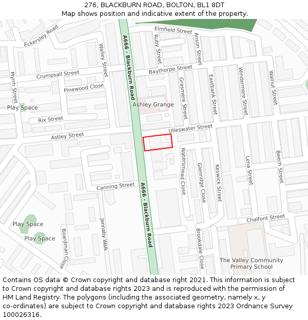 276, BLACKBURN ROAD, BOLTON, BL1 8DT: Location map and indicative extent of plot