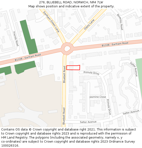 276, BLUEBELL ROAD, NORWICH, NR4 7LW: Location map and indicative extent of plot