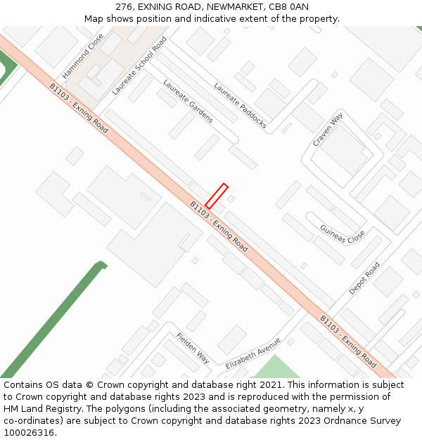 276, EXNING ROAD, NEWMARKET, CB8 0AN: Location map and indicative extent of plot