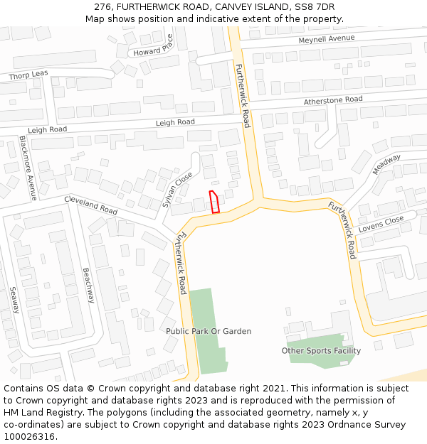 276, FURTHERWICK ROAD, CANVEY ISLAND, SS8 7DR: Location map and indicative extent of plot