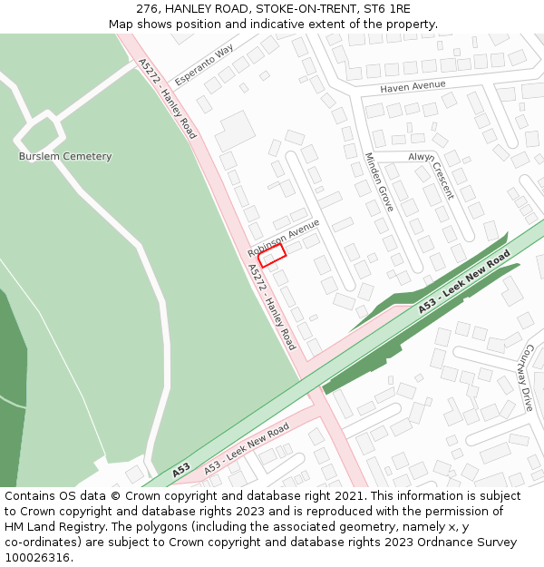 276, HANLEY ROAD, STOKE-ON-TRENT, ST6 1RE: Location map and indicative extent of plot