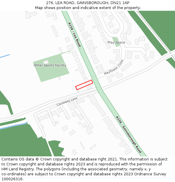 276, LEA ROAD, GAINSBOROUGH, DN21 1AP: Location map and indicative extent of plot