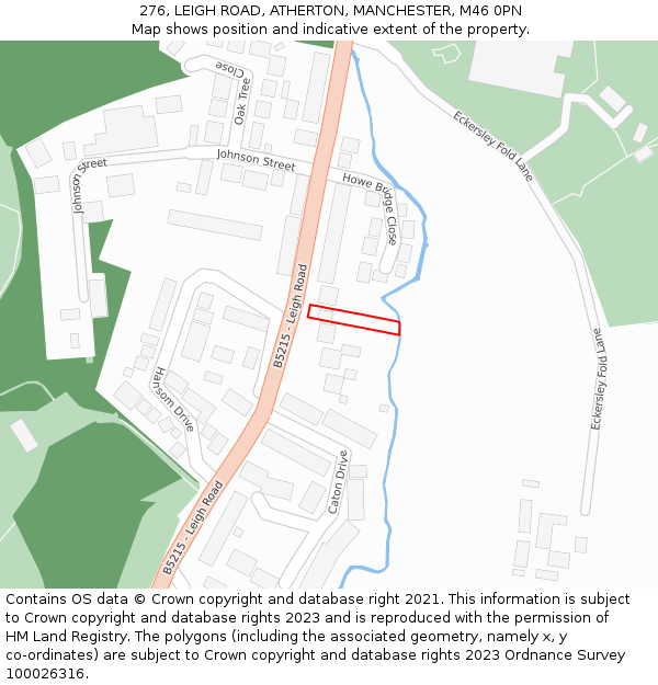 276, LEIGH ROAD, ATHERTON, MANCHESTER, M46 0PN: Location map and indicative extent of plot
