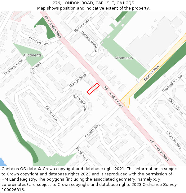 276, LONDON ROAD, CARLISLE, CA1 2QS: Location map and indicative extent of plot