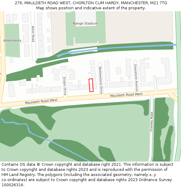 276, MAULDETH ROAD WEST, CHORLTON CUM HARDY, MANCHESTER, M21 7TG: Location map and indicative extent of plot
