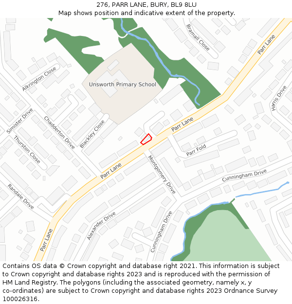 276, PARR LANE, BURY, BL9 8LU: Location map and indicative extent of plot