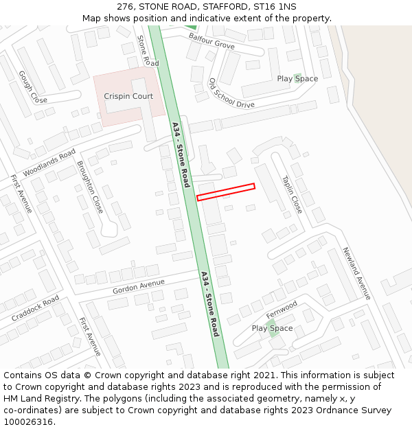276, STONE ROAD, STAFFORD, ST16 1NS: Location map and indicative extent of plot