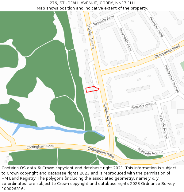 276, STUDFALL AVENUE, CORBY, NN17 1LH: Location map and indicative extent of plot