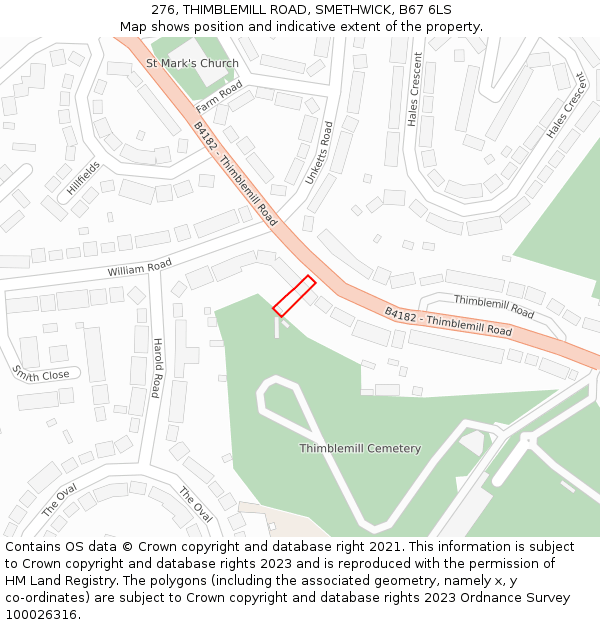 276, THIMBLEMILL ROAD, SMETHWICK, B67 6LS: Location map and indicative extent of plot