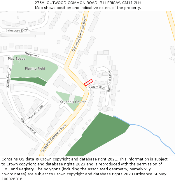 276A, OUTWOOD COMMON ROAD, BILLERICAY, CM11 2LH: Location map and indicative extent of plot