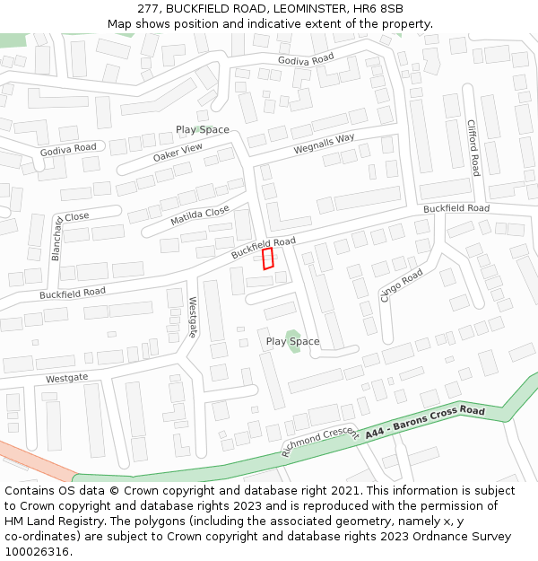 277, BUCKFIELD ROAD, LEOMINSTER, HR6 8SB: Location map and indicative extent of plot