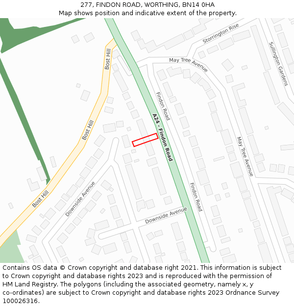 277, FINDON ROAD, WORTHING, BN14 0HA: Location map and indicative extent of plot