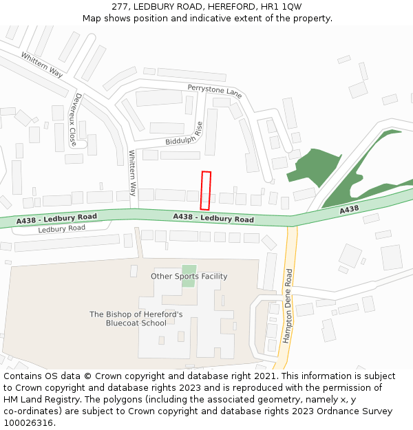 277, LEDBURY ROAD, HEREFORD, HR1 1QW: Location map and indicative extent of plot
