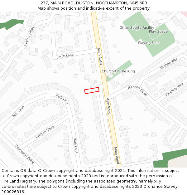 277, MAIN ROAD, DUSTON, NORTHAMPTON, NN5 6PR: Location map and indicative extent of plot
