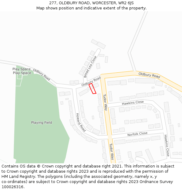 277, OLDBURY ROAD, WORCESTER, WR2 6JS: Location map and indicative extent of plot