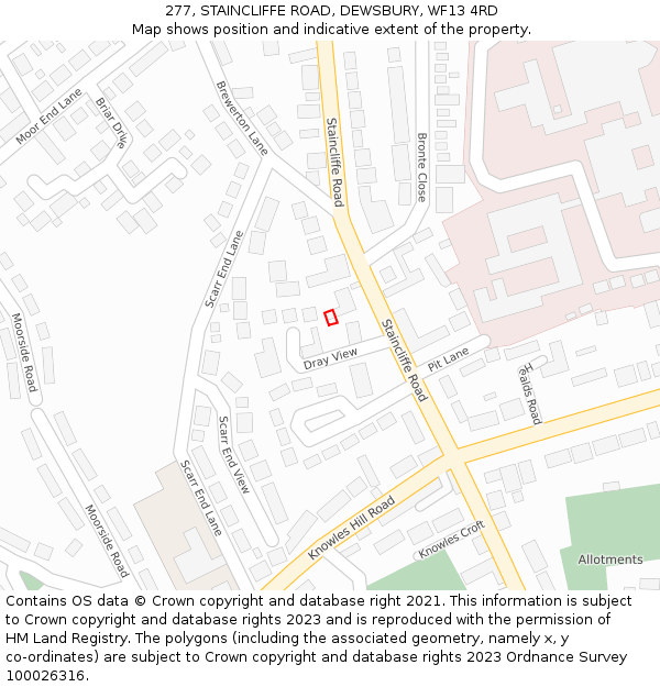 277, STAINCLIFFE ROAD, DEWSBURY, WF13 4RD: Location map and indicative extent of plot