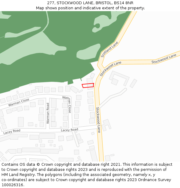 277, STOCKWOOD LANE, BRISTOL, BS14 8NR: Location map and indicative extent of plot