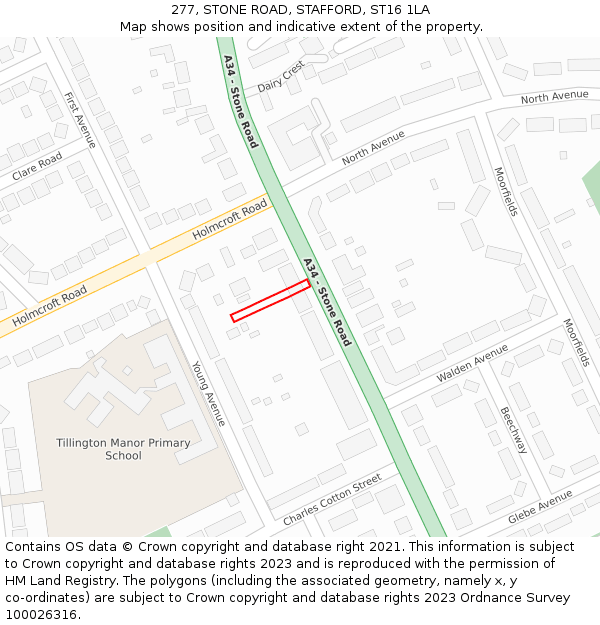 277, STONE ROAD, STAFFORD, ST16 1LA: Location map and indicative extent of plot