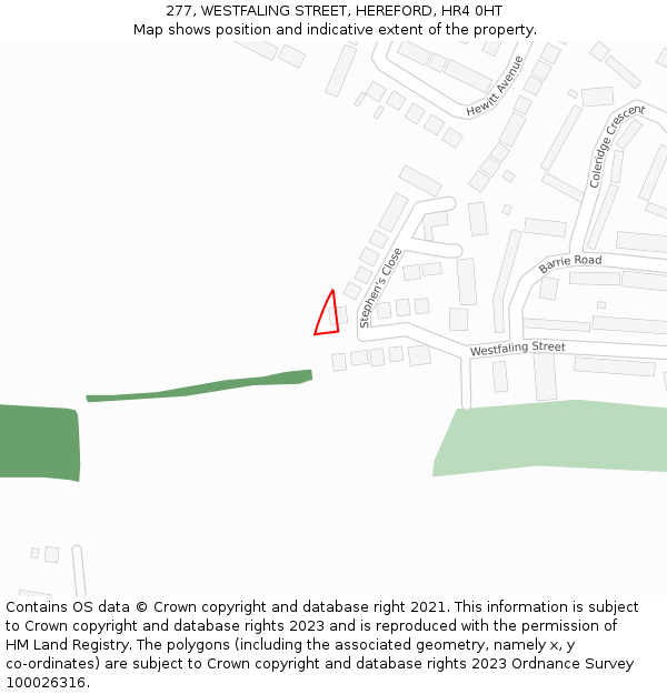 277, WESTFALING STREET, HEREFORD, HR4 0HT: Location map and indicative extent of plot