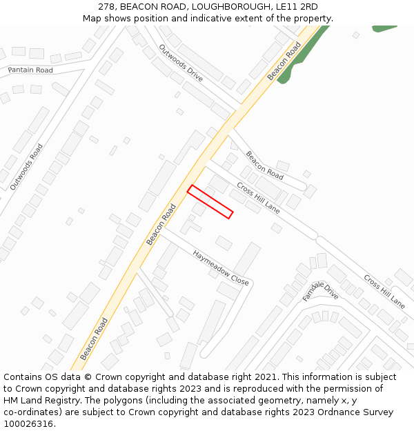 278, BEACON ROAD, LOUGHBOROUGH, LE11 2RD: Location map and indicative extent of plot