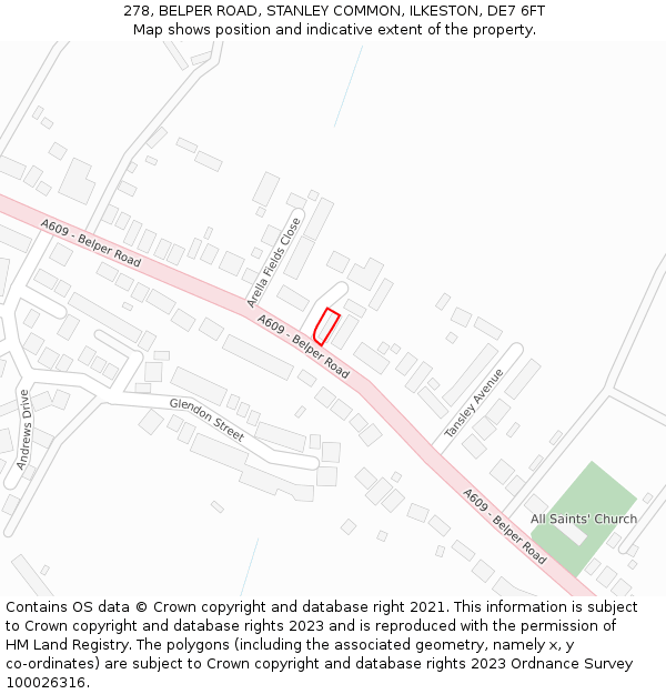 278, BELPER ROAD, STANLEY COMMON, ILKESTON, DE7 6FT: Location map and indicative extent of plot