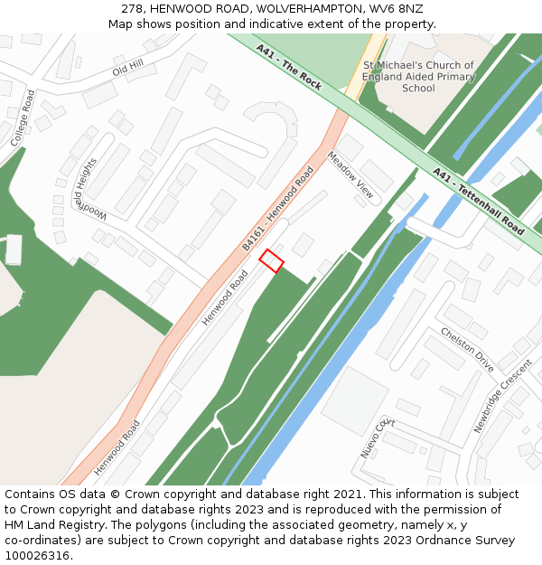 278, HENWOOD ROAD, WOLVERHAMPTON, WV6 8NZ: Location map and indicative extent of plot