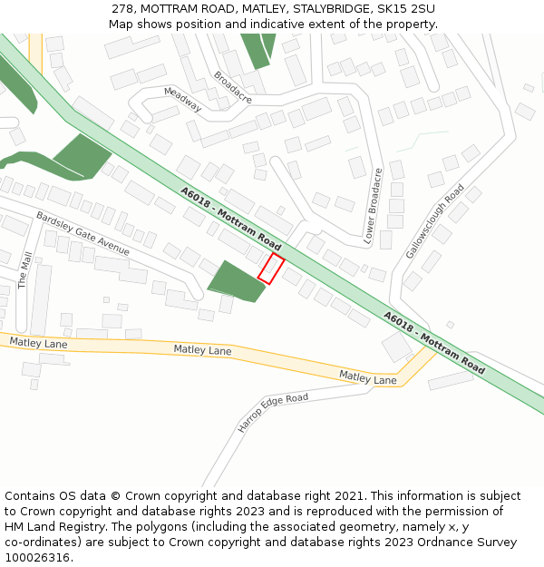 278, MOTTRAM ROAD, MATLEY, STALYBRIDGE, SK15 2SU: Location map and indicative extent of plot