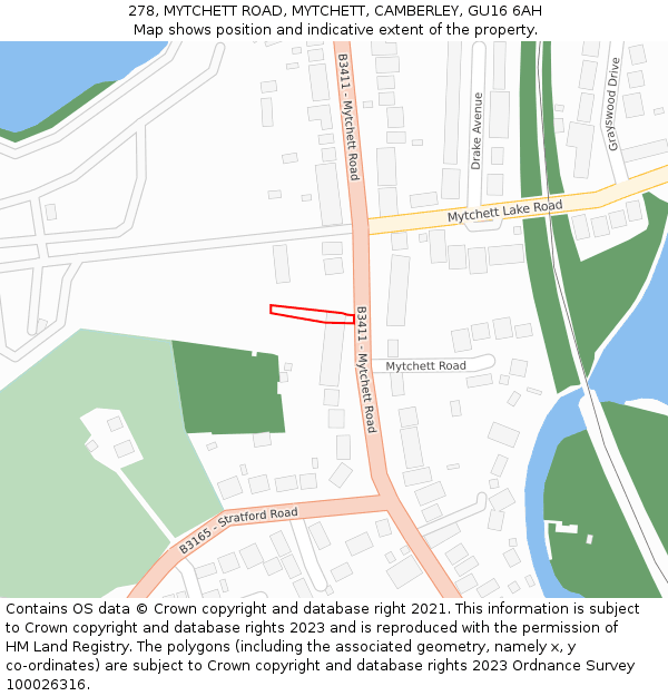 278, MYTCHETT ROAD, MYTCHETT, CAMBERLEY, GU16 6AH: Location map and indicative extent of plot