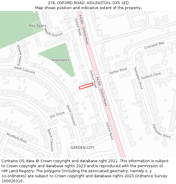 278, OXFORD ROAD, KIDLINGTON, OX5 1ED: Location map and indicative extent of plot
