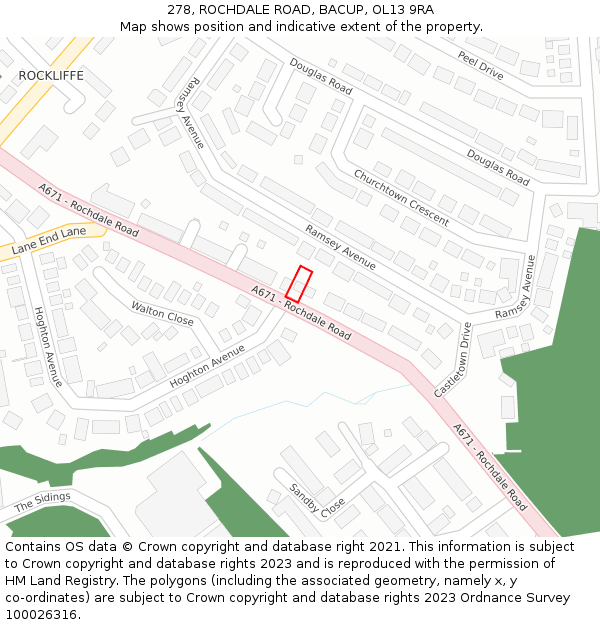278, ROCHDALE ROAD, BACUP, OL13 9RA: Location map and indicative extent of plot