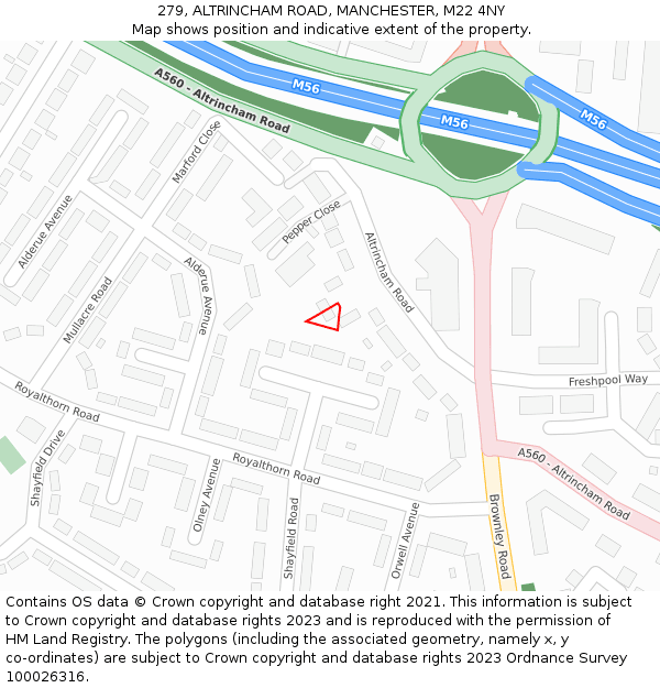 279, ALTRINCHAM ROAD, MANCHESTER, M22 4NY: Location map and indicative extent of plot